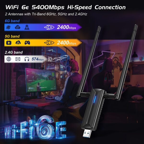 AX5400 WiFi6E Super Fast Gaming Wireless Adapter High Performance USB 3.0 Dongle - Image 2